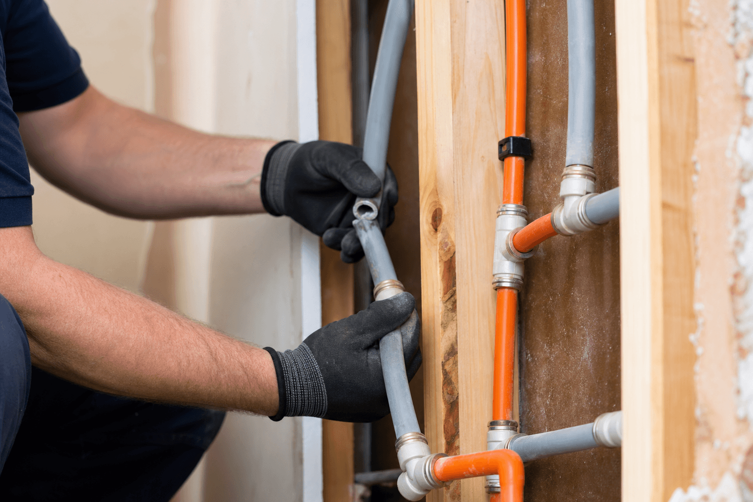 Red Seal plumber removing old grey polybutylene poly B piping from a Vancouver home